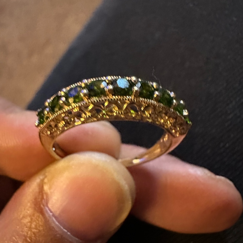 Pinctore 18K Yellow Gold o/Silver 1.18ctw Chrome Diopside Nine Stone Band Ring